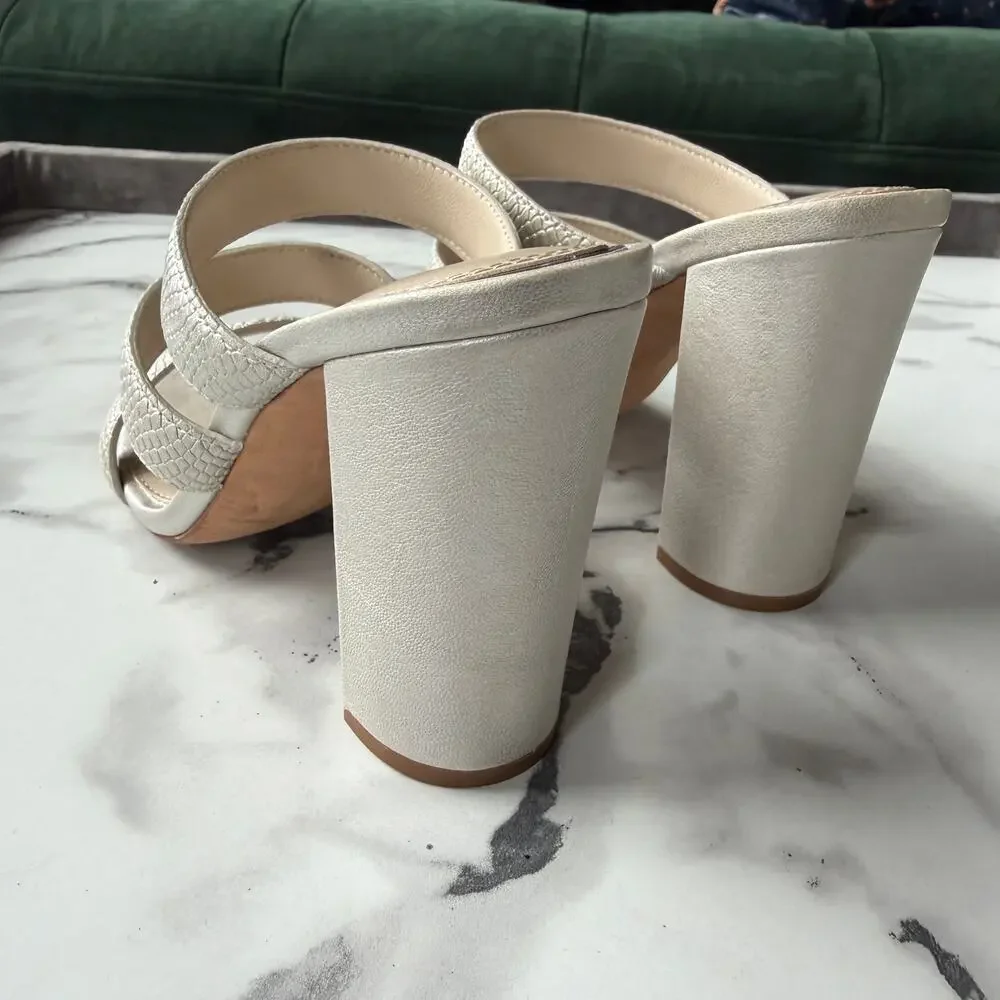 PAIGE Nora Snakeskin Embossed Leather Sandal in Pearl Size 8 - Picture 7 of 10